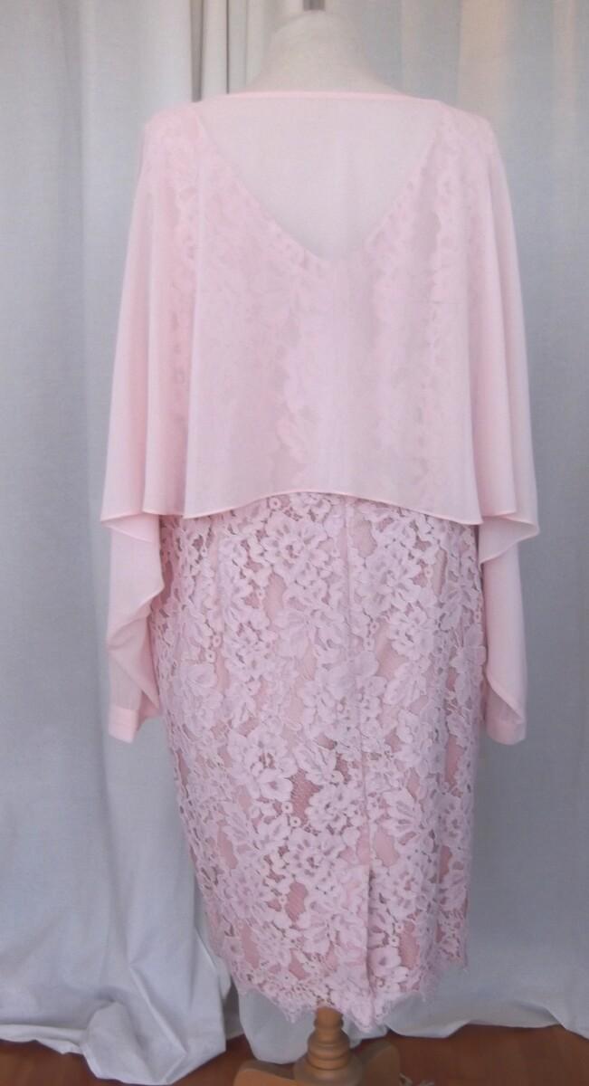 Jacques Vert JACQUES VERT COLLECTION LACE & CREPE DRESS SHEER PINK LONG SLEEVED CHIFFON TOP OVER PINK LACE SHIFT DRESS