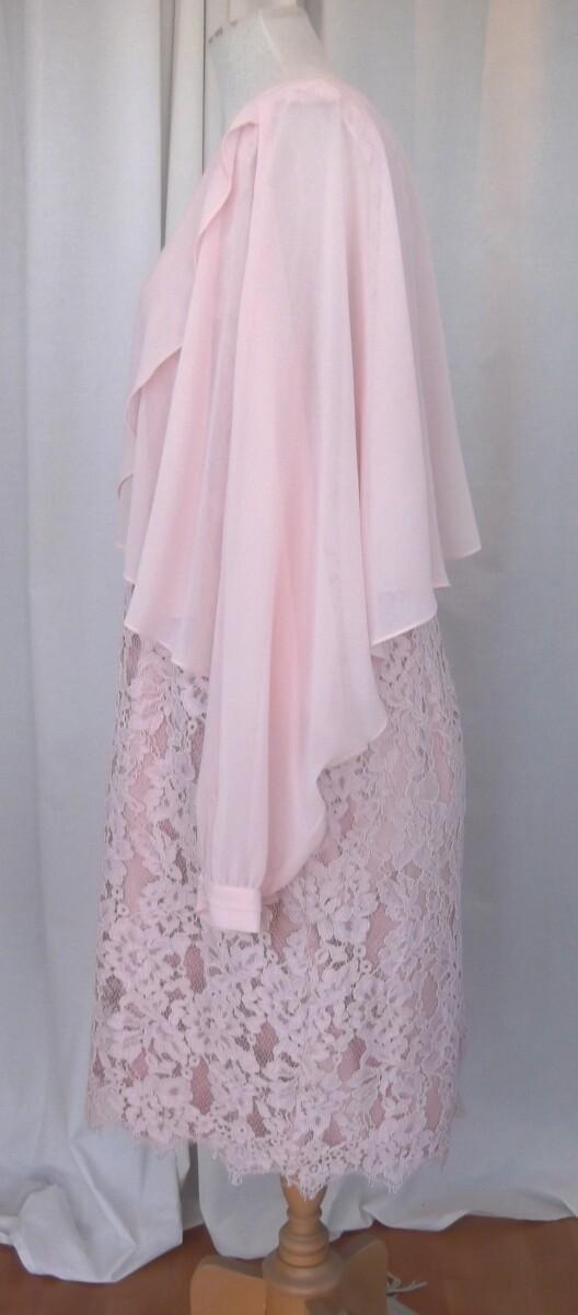 Jacques Vert JACQUES VERT COLLECTION LACE & CREPE DRESS SHEER PINK LONG SLEEVED CHIFFON TOP OVER PINK LACE SHIFT DRESS