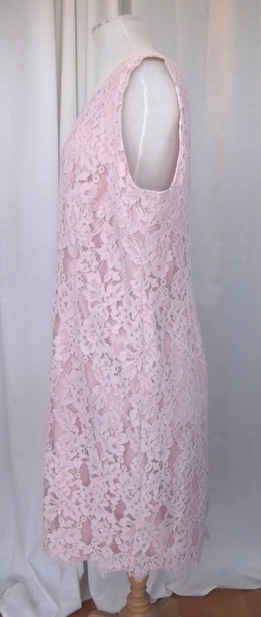 Jacques Vert JACQUES VERT COLLECTION LACE & CREPE DRESS SHEER PINK LONG SLEEVED CHIFFON TOP OVER PINK LACE SHIFT DRESS