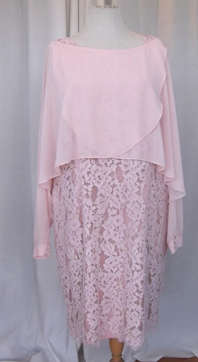 jacques vert JACQUES VERT COLLECTION LACE & CREPE DRESS SHEER PINK LONG SLEEVED CHIFFON TOP OVER PINK LACE SHIFT DRESS