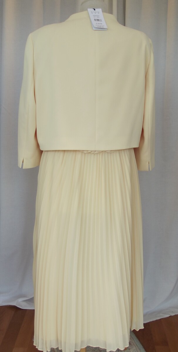 Jacques Vert JACQUES VERT COLLECTION LEMON YELLOW CREPE CHIFFON SUN RAY PLEAT SLEEVELESS DRESS MATCHING LEMON CREPE JACKET