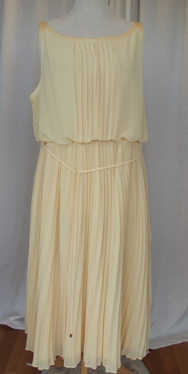 Jacques Vert JACQUES VERT COLLECTION LEMON YELLOW CREPE CHIFFON SUN RAY PLEAT SLEEVELESS DRESS MATCHING LEMON CREPE JACKET