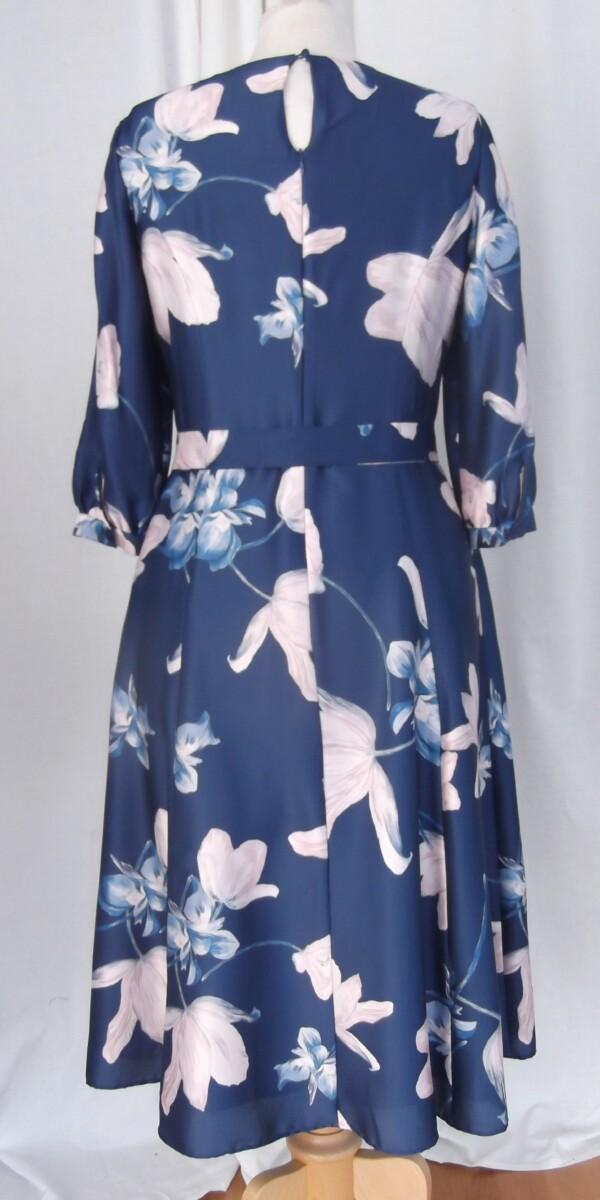 Jacques Vert JACQUES VERT COLLECTION LONG SLEEVED NAVY SILK LIKE DRESS PINK & BLUE FLORAL PRINT