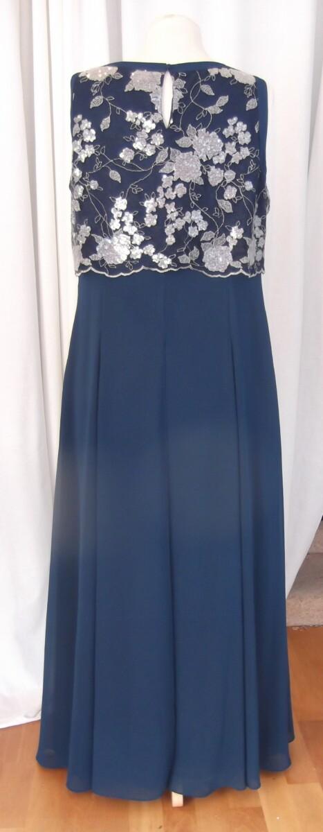 Jacques Vert JACQUES VERT COLLECTION MAXI DRESS OF PRUSSIAN BLUE CHIFFON LOOSE LACE BODICE SEQUINNED IN SILVER 8 LOOSE PANELS FOR FULLNESS