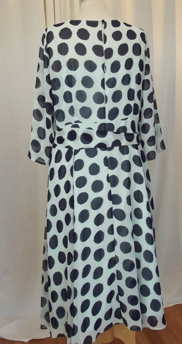 jacques Vert JACQUES VERT COLLECTION MINT GREEN CHIFFON PROM DRESS LARGE NAVY SPOT PRINT 3/4 LENGTH SLEEVES