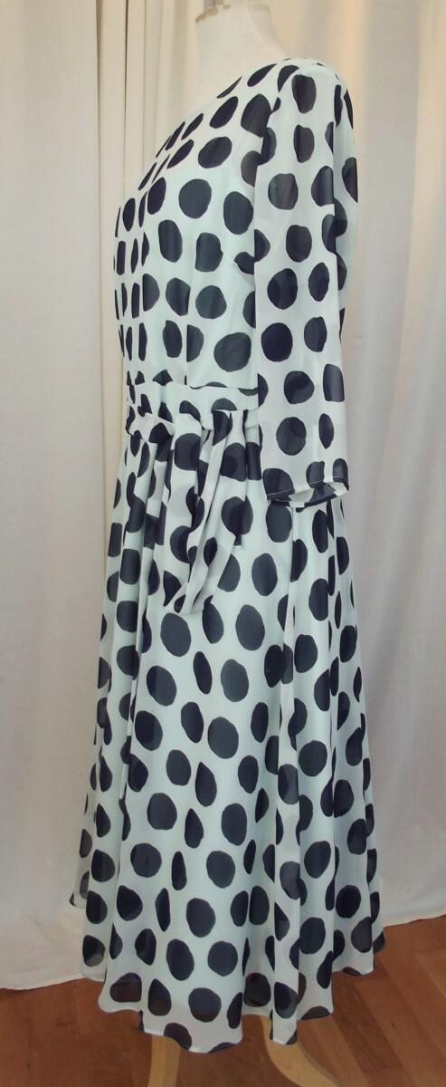 Jacques Vert JACQUES VERT COLLECTION MINT GREEN CHIFFON PROM DRESS LARGE NAVY SPOT PRINT 3/4 LENGTH SLEEVES