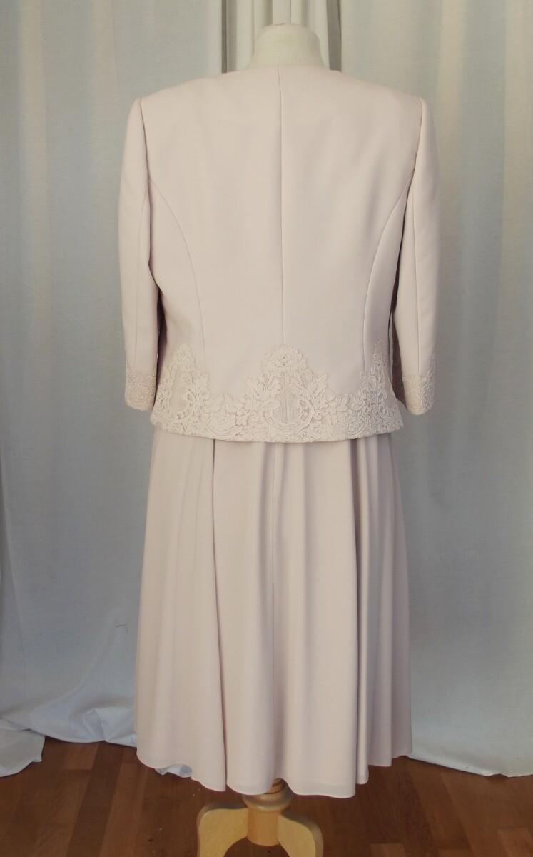 Jacques Vert JACQUES VERT COLLECTION MUSHROOM CREPE CHIFFON DRESS & JACKET EMBELISHED WITH LACE & CUT & DRAWN EMBROIDERY
