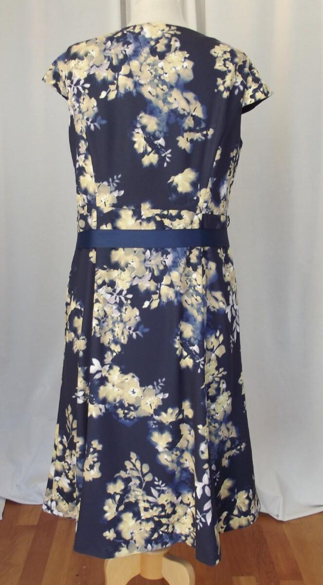 Jacques Vert JACQUES VERT COLLECTION NAVY BLUE DRESS WRAP OVER BODICE MUSTARD YELLOW FLORAL PRINT & MUSTARD YELLOW SHORT JACKET