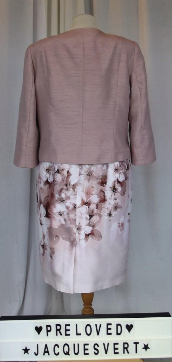 Jacques Vert JACQUES VERT COLLECTION NEUTRAL SHANTUNG SHIFT DRESS BISCUIT FLOWER HEAD PRINT & BISCUIT SHANTUNG JACKET