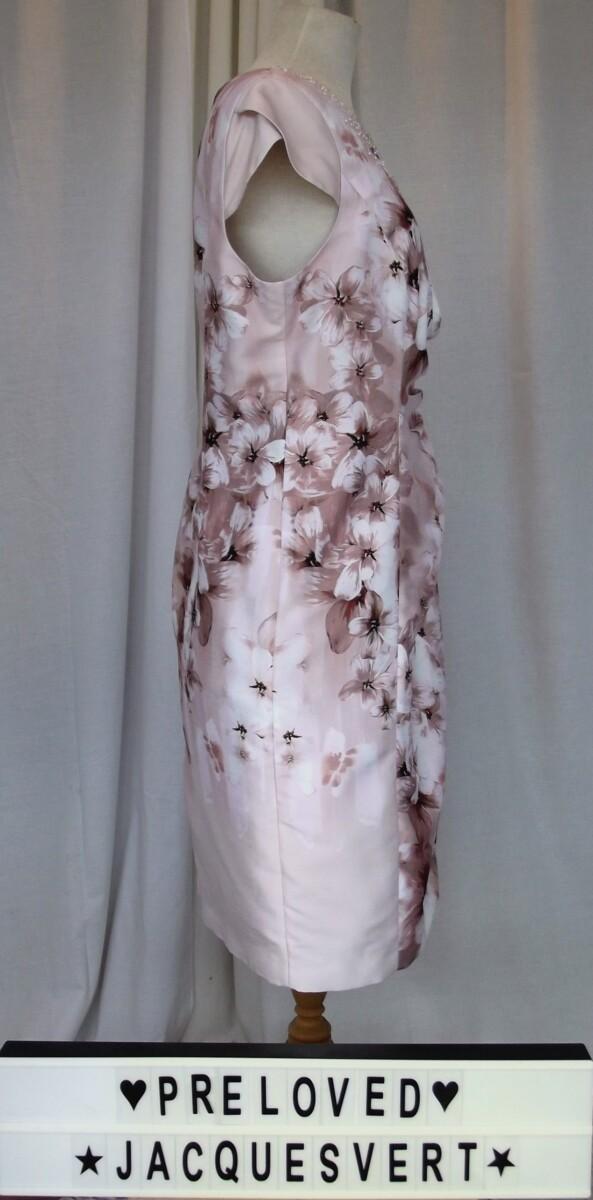 Jacques Vert JACQUES VERT COLLECTION NEUTRAL SHANTUNG SHIFT DRESS BISCUIT FLOWER HEAD PRINT & BISCUIT SHANTUNG JACKET