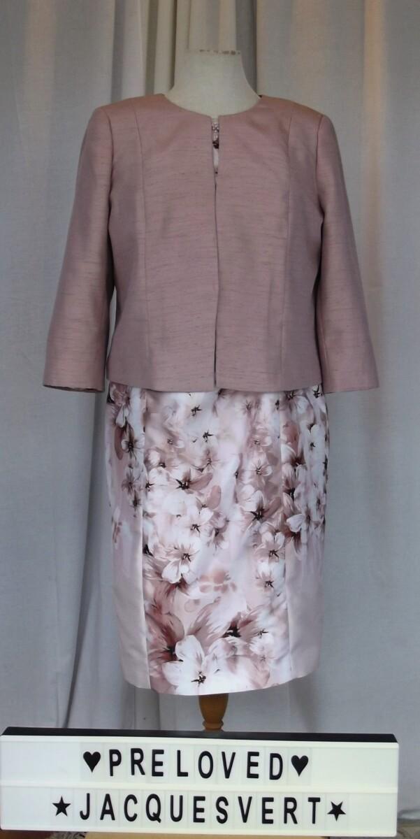 jacques vert JACQUES VERT COLLECTION NEUTRAL SHANTUNG SHIFT DRESS BISCUIT FLOWER HEAD PRINT & BISCUIT SHANTUNG JACKET