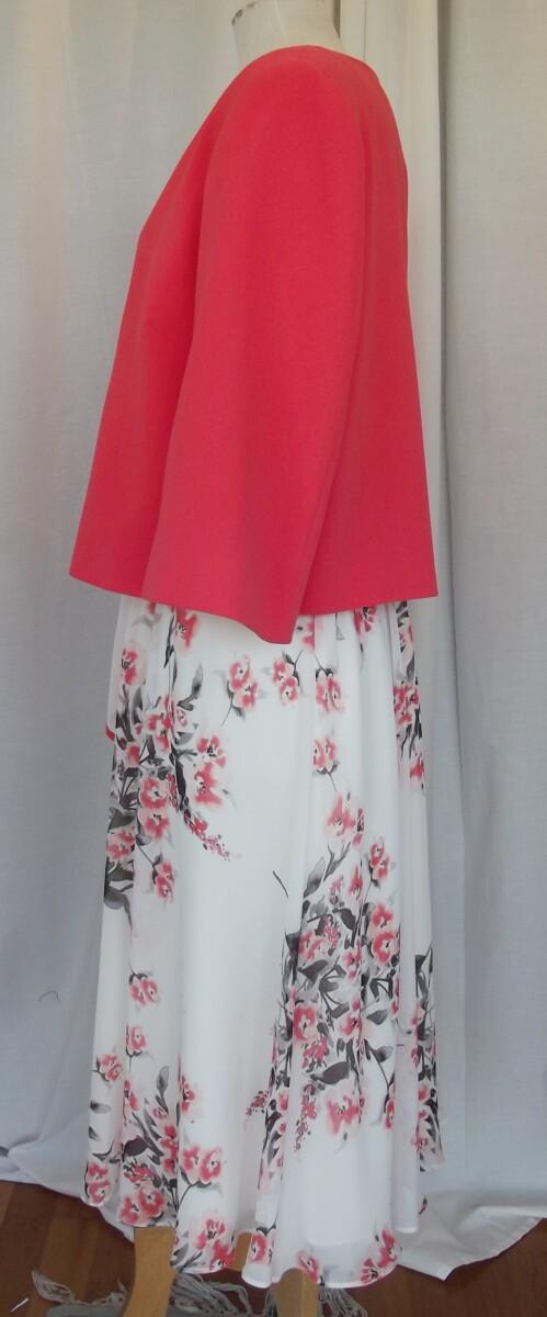 Jacques Vert JACQUES VERT COLLECTION OSAKA RANGE IVORY CHIFFON DRESS CORAL PINK BLOSSOM PRINT MATCHING CREPE JACKET
