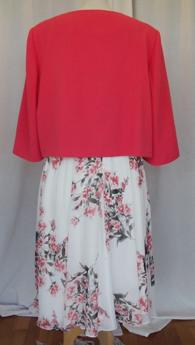 Jacques Vert JACQUES VERT COLLECTION OSAKA RANGE IVORY CHIFFON DRESS CORAL PINK BLOSSOM PRINT MATCHING CREPE JACKET