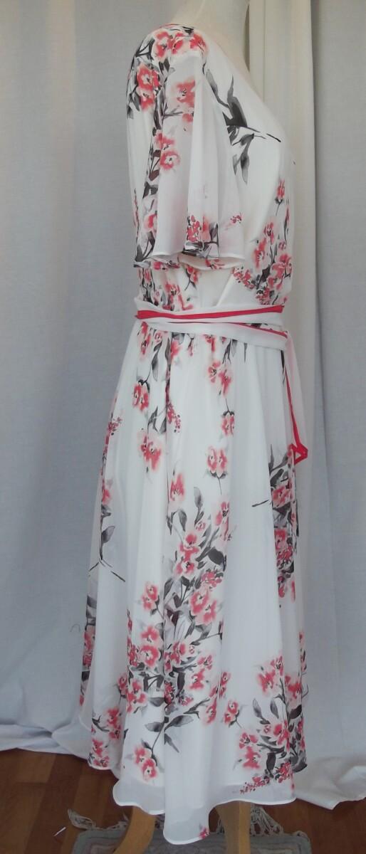 Jacques Vert JACQUES VERT COLLECTION OSAKA RANGE IVORY CHIFFON DRESS CORAL PINK BLOSSOM PRINT MATCHING CREPE JACKET