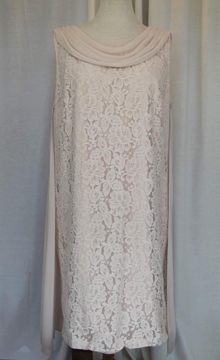 Jacques Vert JACQUES VERT COLLECTION OYSTER LACE SHIFT DRESS SCARF NECKLINE & OYSTER SHANTUNG SHORT JACKET BRAND NEW WITH TAGS