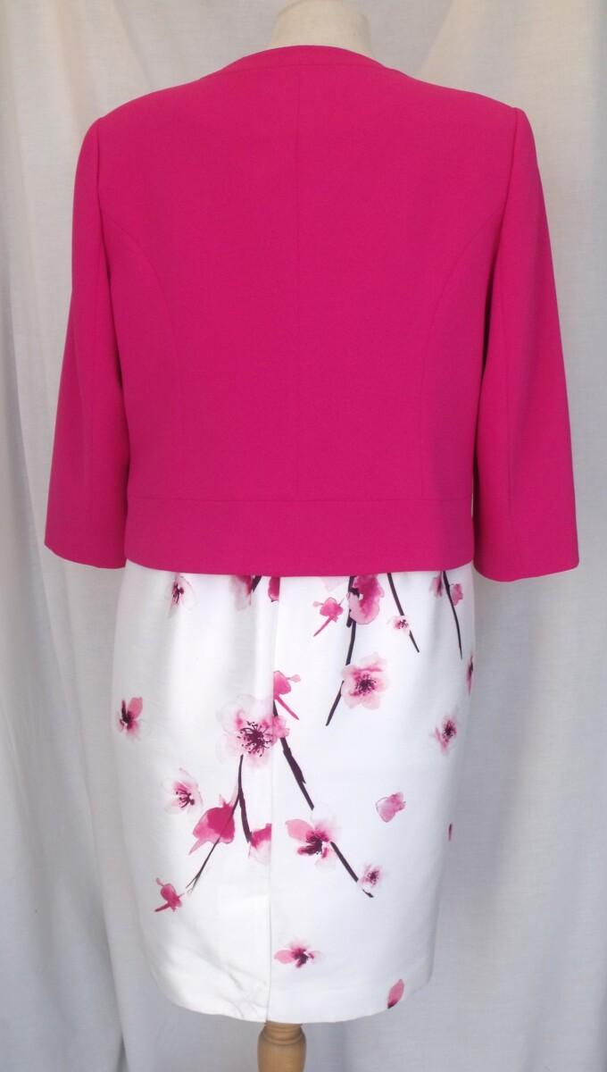 Jacques Vert JACQUES VERT COLLECTION PETITE RANGE IVORY SHANTUNG SHIFT DRESS BRIGHT PINK FLORAL PLACEMENT PRINT BRIGHT PINK BAILEY CREPE JACKET