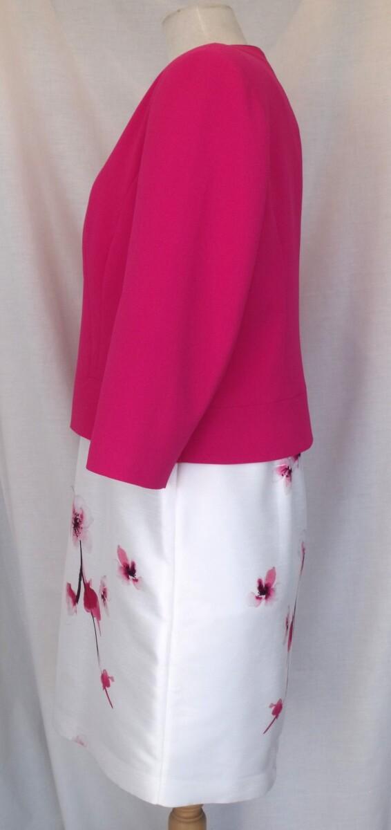 Jacques Vert JACQUES VERT COLLECTION PETITE RANGE IVORY SHANTUNG SHIFT DRESS BRIGHT PINK FLORAL PLACEMENT PRINT BRIGHT PINK BAILEY CREPE JACKET