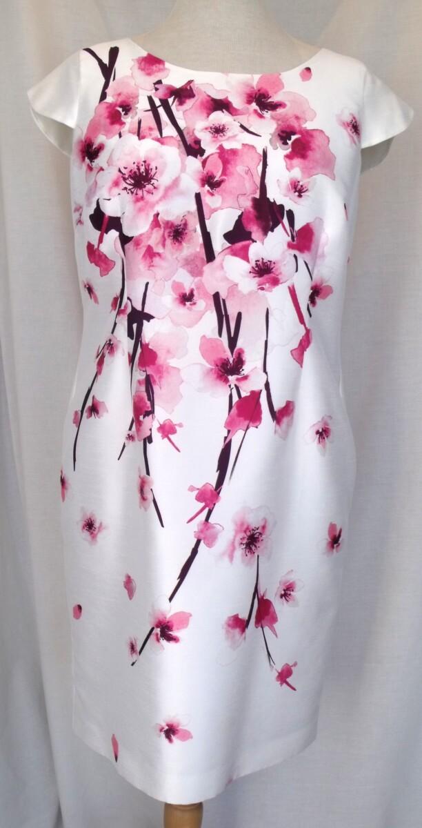 Jacques Vert JACQUES VERT COLLECTION PETITE RANGE IVORY SHANTUNG SHIFT DRESS BRIGHT PINK FLORAL PLACEMENT PRINT BRIGHT PINK BAILEY CREPE JACKET