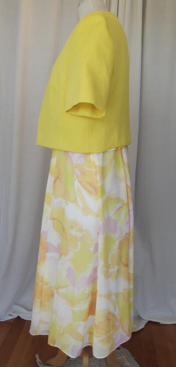 Jacques Vert JACQUES VERT COLLECTION PORTA BLOOM CHIFFON DRESS YELLOW WHITE & PINK ABSTRACT PRINT MUSTARD YELLOW JACQUARD SHORT JACKET