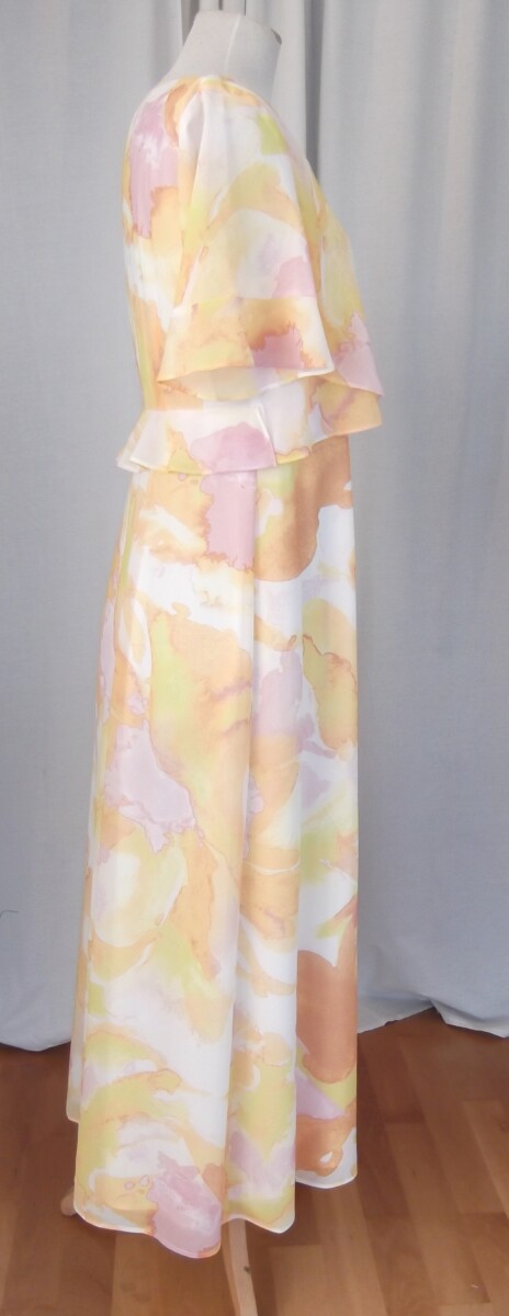 Jacques Vert JACQUES VERT COLLECTION PORTA BLOOM CREPE CHIFFON MAXI DRESS YELLOW WHITE & PINK ABSTRACT PRINT