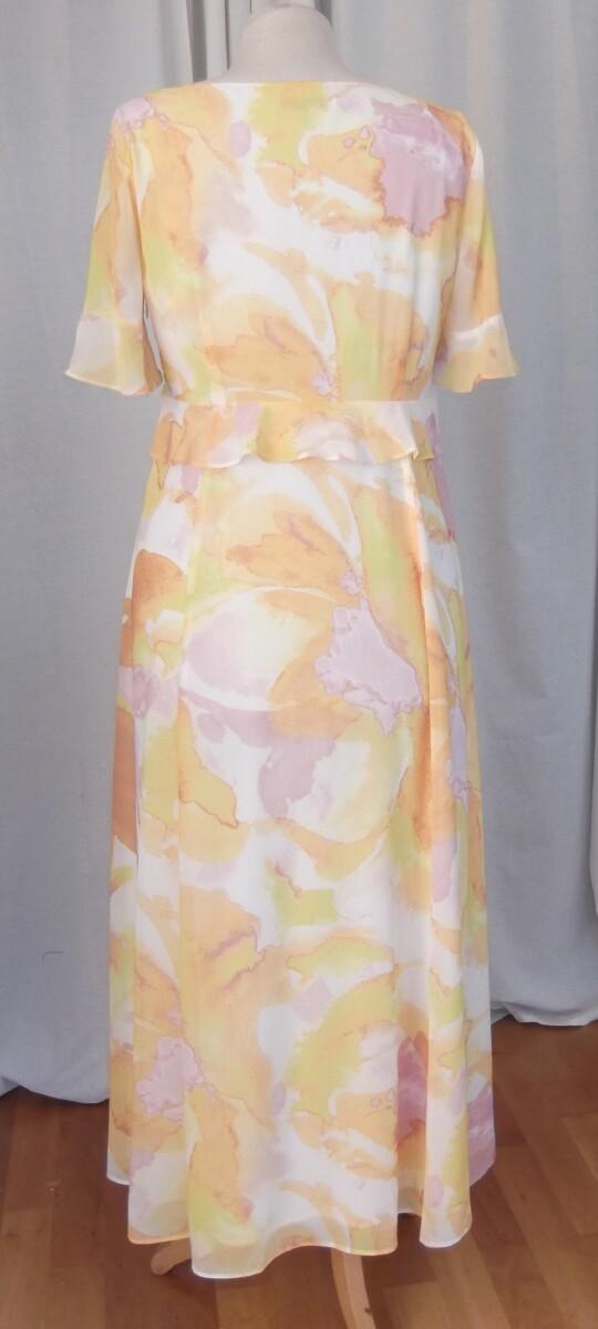 Jacques Vert JACQUES VERT COLLECTION PORTA BLOOM CREPE CHIFFON MAXI DRESS YELLOW WHITE & PINK ABSTRACT PRINT