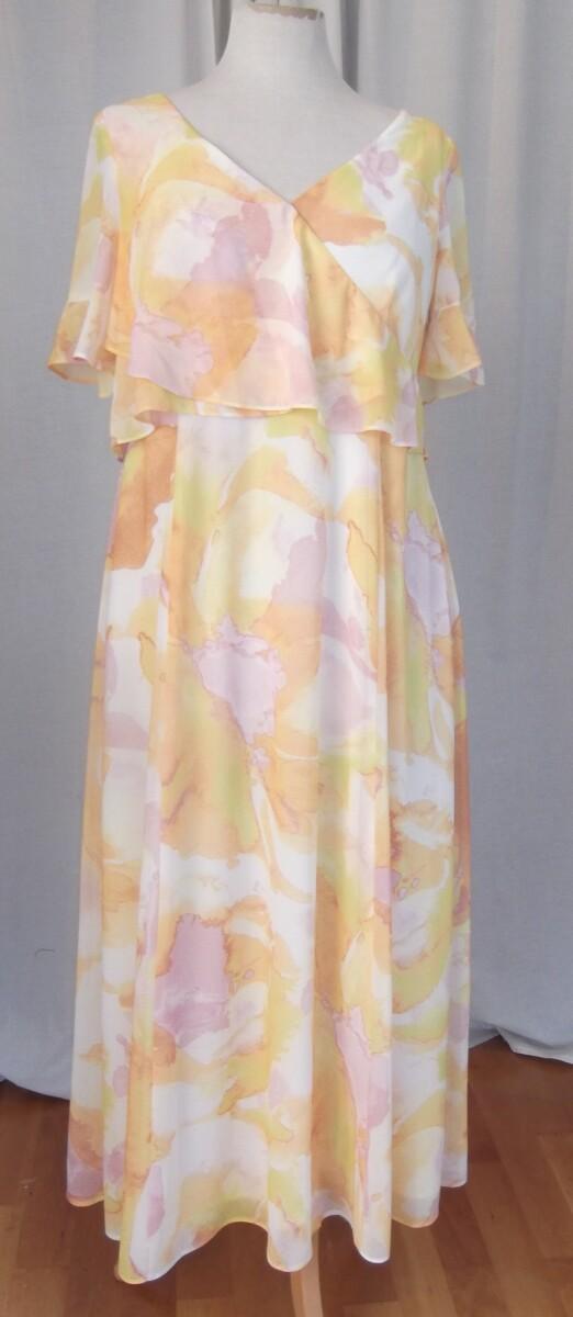 jacques vert JACQUES VERT COLLECTION PORTA BLOOM CREPE CHIFFON MAXI DRESS YELLOW WHITE & PINK ABSTRACT PRINT