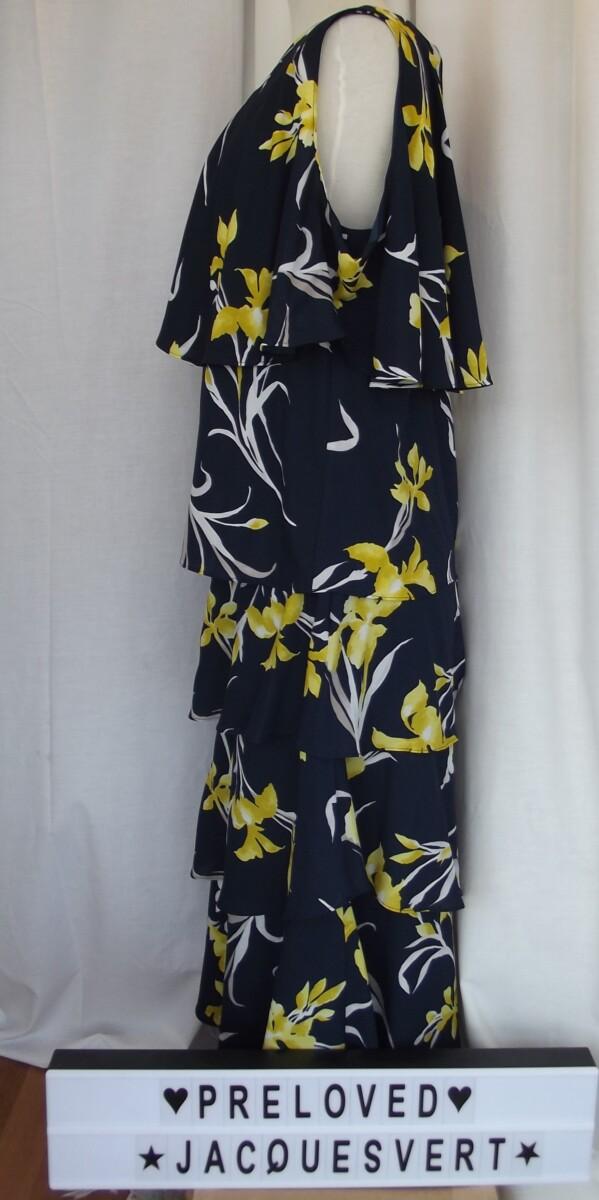 Jacques Vert JACQUES VERT COLLECTION “PORTO” RANGE NAVY FABRIC YELLOW IRIS PRINT PANTS SKIRT & COLD SHOULDER WATERFALL TOP