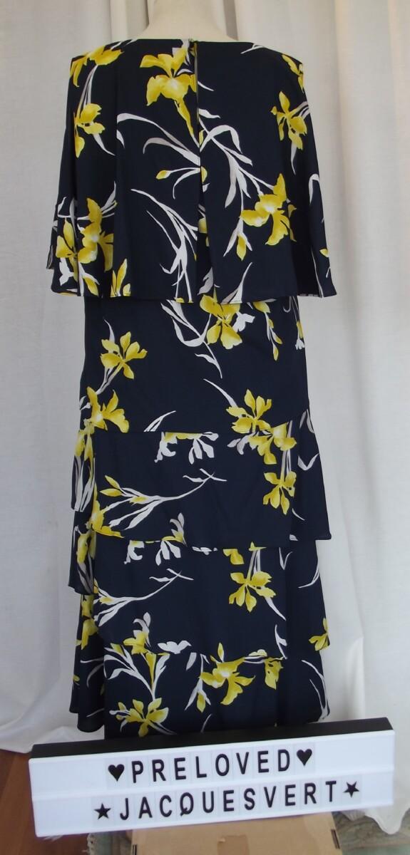 Jacques Vert JACQUES VERT COLLECTION “PORTO” RANGE NAVY FABRIC YELLOW IRIS PRINT PANTS SKIRT & COLD SHOULDER WATERFALL TOP