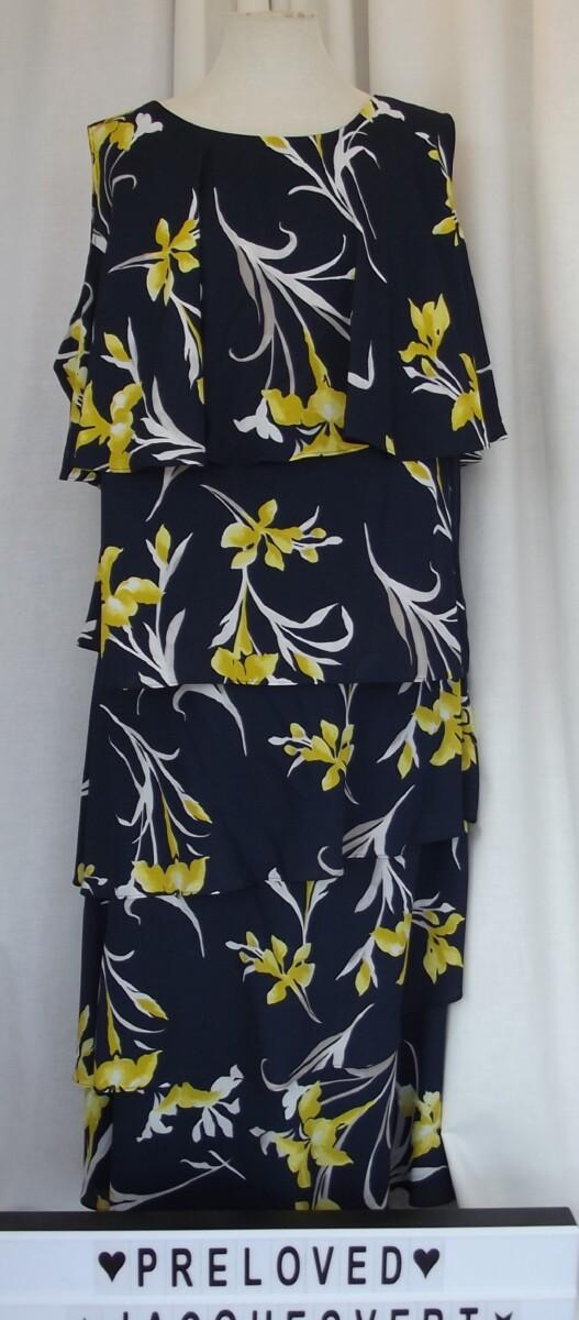 jacques vert JACQUES VERT COLLECTION “PORTO” RANGE NAVY FABRIC YELLOW IRIS PRINT PANTS SKIRT & COLD SHOULDER WATERFALL TOP