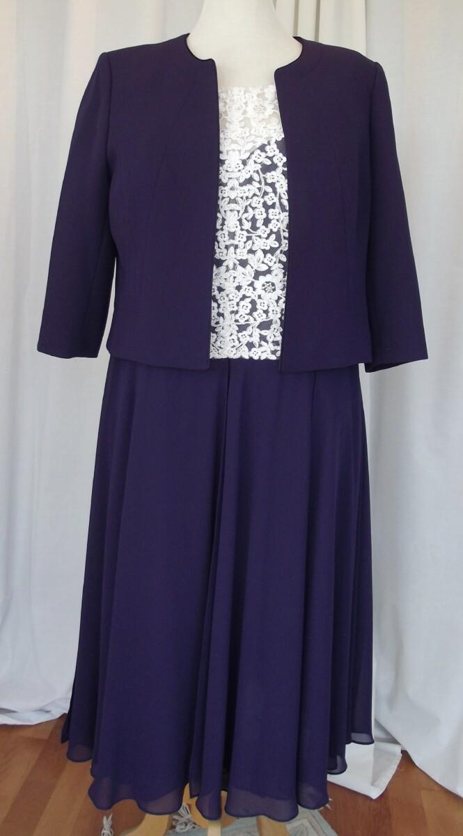 jacques vert JACQUES VERT COLLECTION PURPLE CHIFFON DRESS WITH IVORY LACE BODICE & PURPLE CREPE BAILEY JACKET