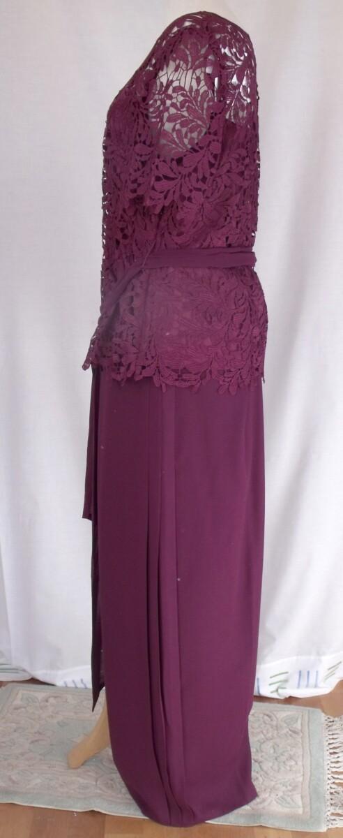 Jacques Vert JACQUES VERT COLLECTION ROSA RANGE MAROON LEAF LACE TOP MODESTY VEST & SASH SIDE PLEAT TROUSERS