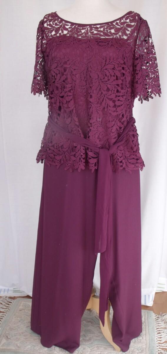 jacques vert JACQUES VERT COLLECTION ROSA RANGE MAROON LEAF LACE TOP MODESTY VEST & SASH SIDE PLEAT TROUSERS