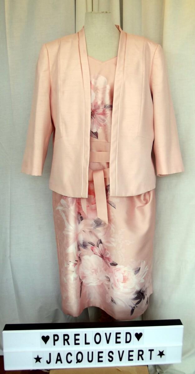 jacques vert JACQUES VERT COLLECTION “SAMANTHA” PALE PEACH SHANTUNG SHIFT DRESS & MATCHING PALE PEACH SHANTUNG JACKET