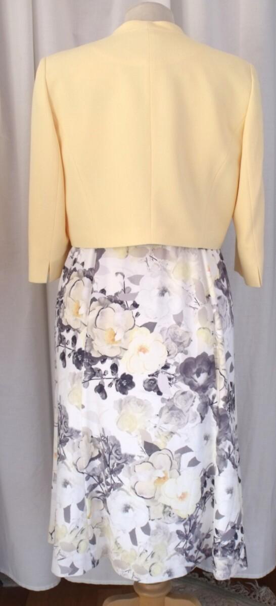 Jacques Vert JACQUES VERT COLLECTION SOFT CREPE WRAPOVER DRESS YELLOW & GREY PRINT & YELLOW JACQUARD CREPE JACKET