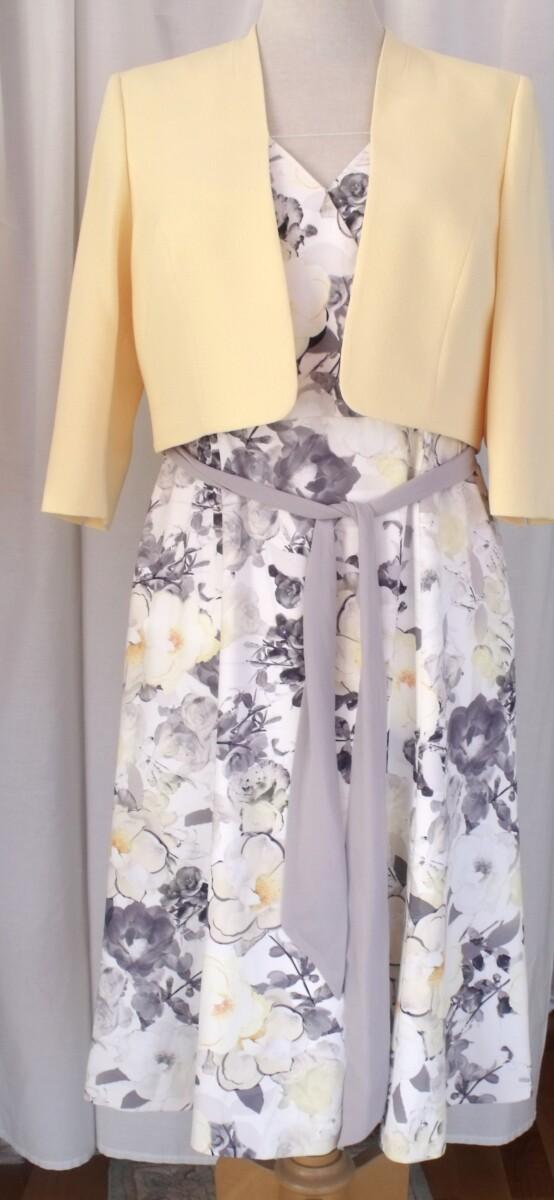 jacques vert JACQUES VERT COLLECTION SOFT CREPE WRAPOVER DRESS YELLOW & GREY PRINT & YELLOW JACQUARD CREPE JACKET