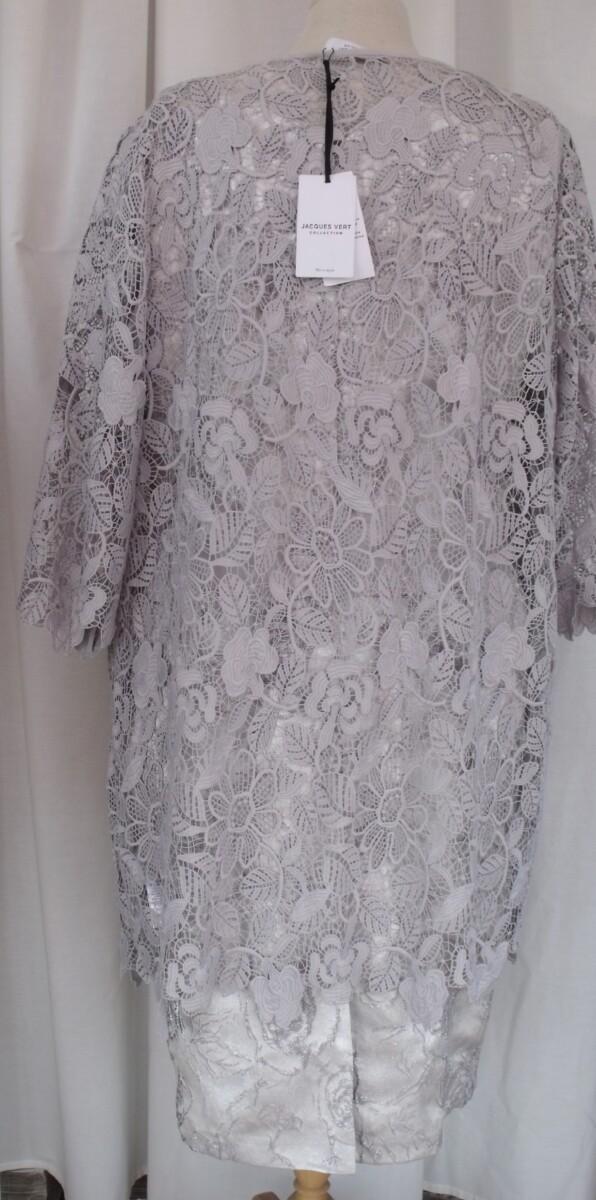 Jacques Vert JACQUES VERT COLLECTION SUBTLE SILVER JACQUARD SHANTUNG SHIFT DRESS & MID GREY LACE SHACKET