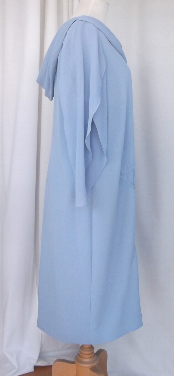 Jacques Vert JACQUES VERT COLLECTION VIOLET BLUE CREPE EMBROIDERED SHIFT DRESS CHIFFON SCARF NECKLINE & SLEEVES