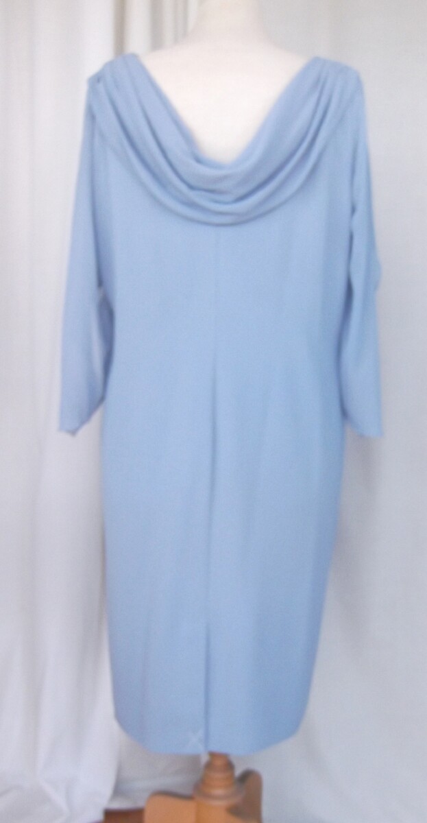 Jacques Vert JACQUES VERT COLLECTION VIOLET BLUE CREPE EMBROIDERED SHIFT DRESS CHIFFON SCARF NECKLINE & SLEEVES