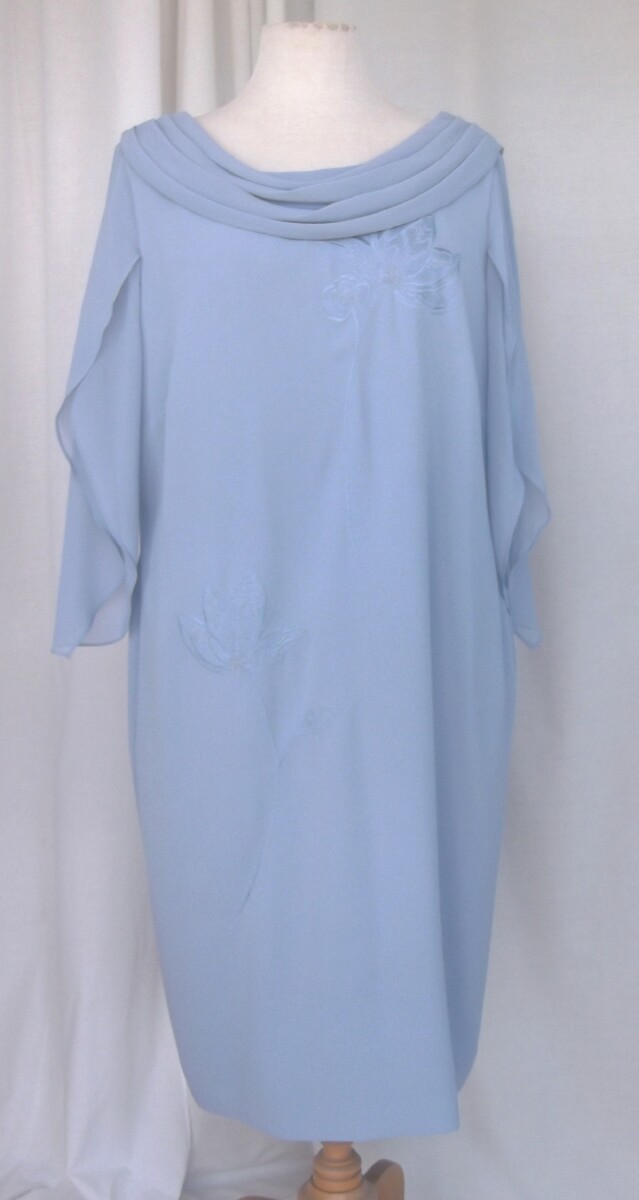 jacques vert JACQUES VERT COLLECTION VIOLET BLUE CREPE EMBROIDERED SHIFT DRESS CHIFFON SCARF NECKLINE & SLEEVES