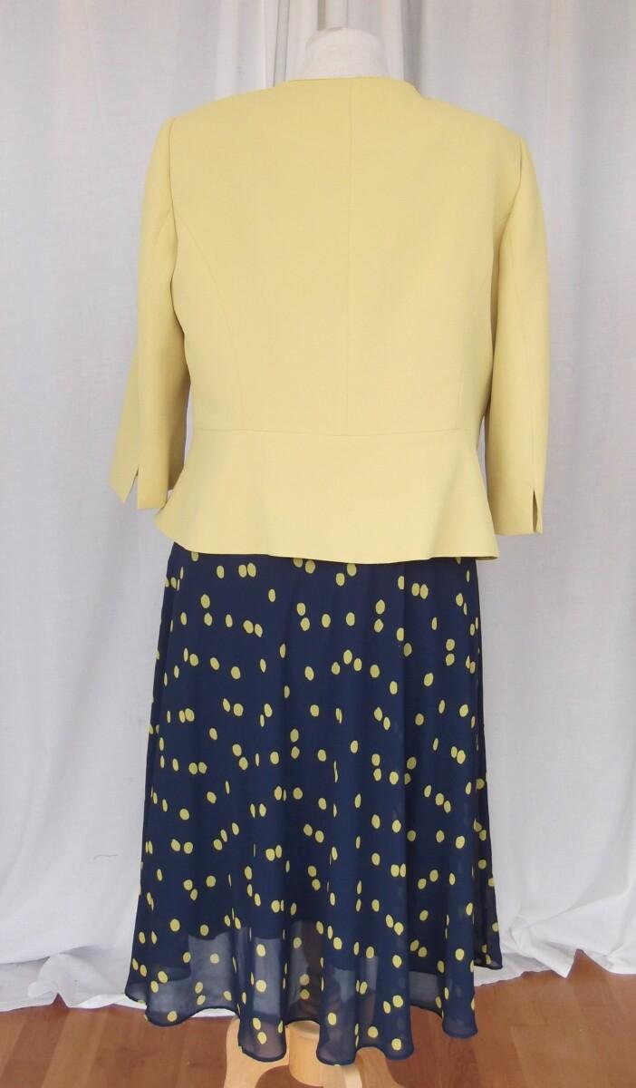 Jacques Vert JACQUES VERT COLLECTION VIVIENNE NAVY CREPE CHIFFON DRESS CHARTREUSE SPOT PRINT CHARTREUSE CREPE JACKET