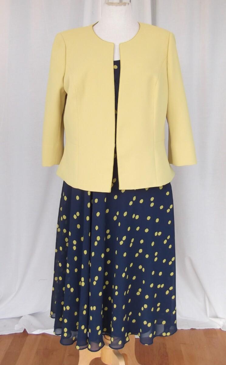 jacques vert JACQUES VERT COLLECTION VIVIENNE NAVY CREPE CHIFFON DRESS CHARTREUSE SPOT PRINT CHARTREUSE CREPE JACKET