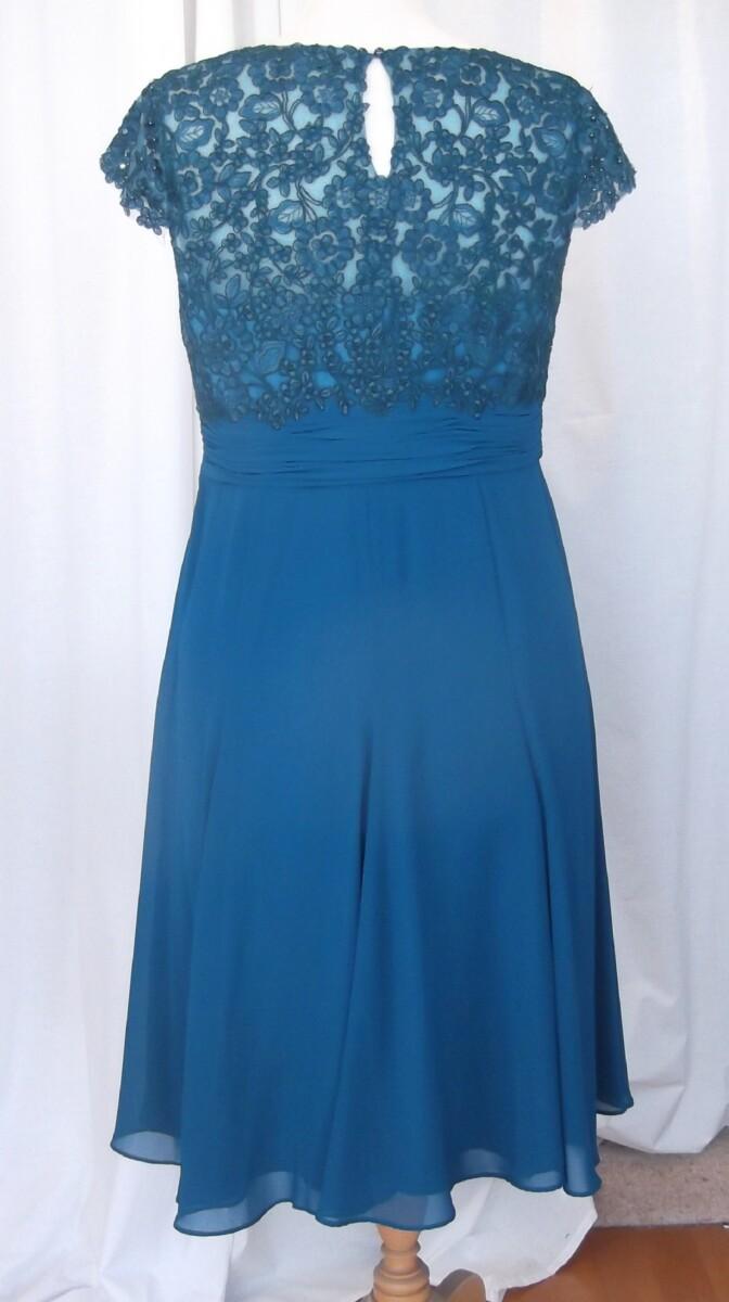 Jacques Vert JACQUES VERT PETITE SIZE PARTY / COCKTAIL DRESS OF TEAL LACE BODICE WITH TEAL CHIFFON SKIRT