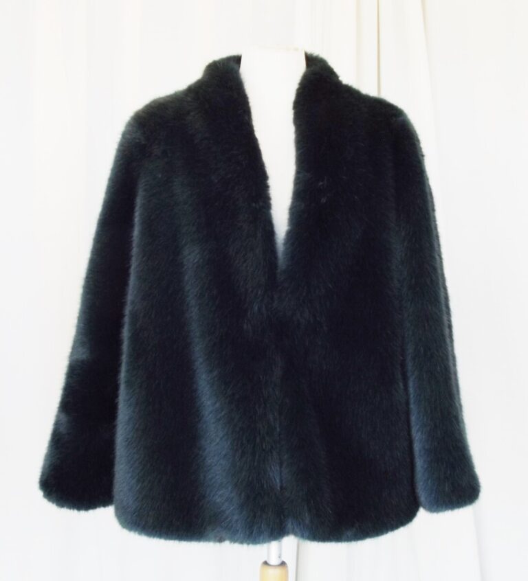 jacques vert JACQUES VERT PRUSSIAN BLUE FAUX FUR JACKET SIZE 16 IN EXCELLENT CONDITION