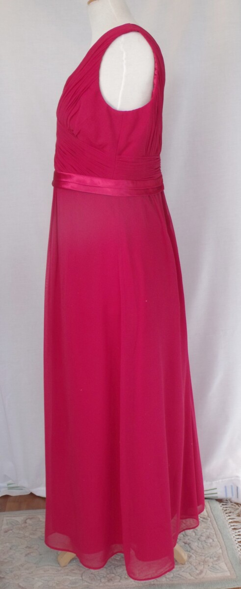 Jacques Vert JACQUES VERT SCARLET RED CREPE CHIFFON BALLERINA LENGTH GOWN WITH RUCHED FAUX CROSS OVER BODICE