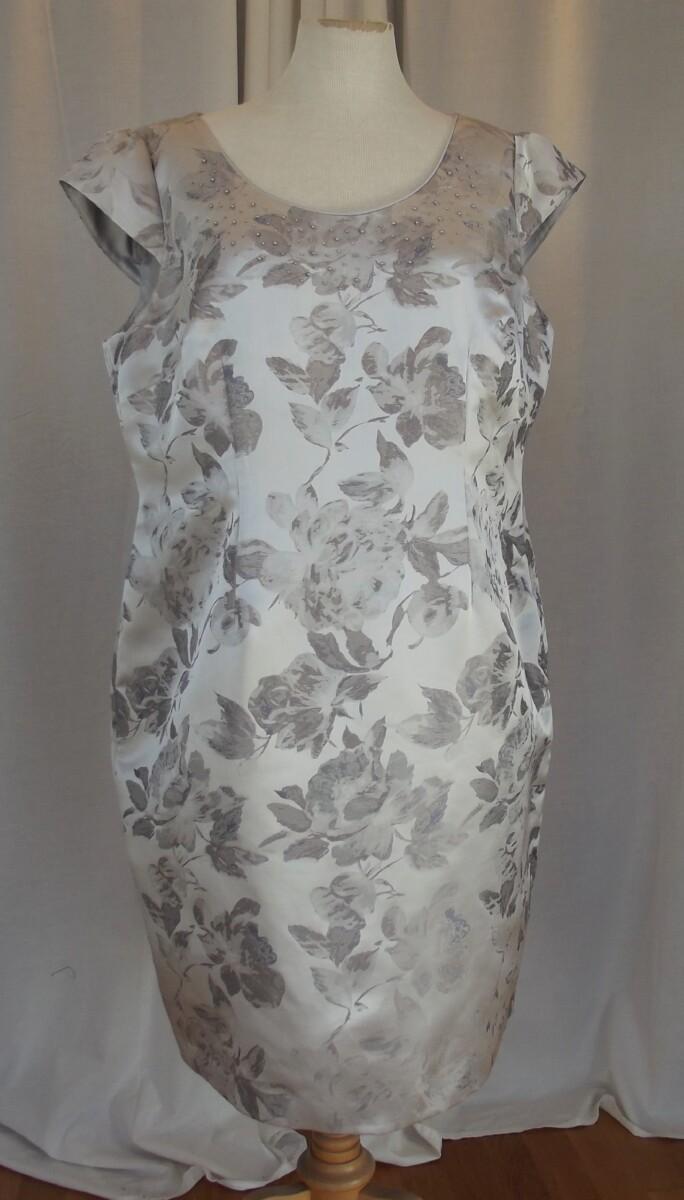 jacques vert JACQUES VERT SILVER JACQUARD SHANTUNG SHIFT DRESS WOVEN WITH FLORAL DESIGN
