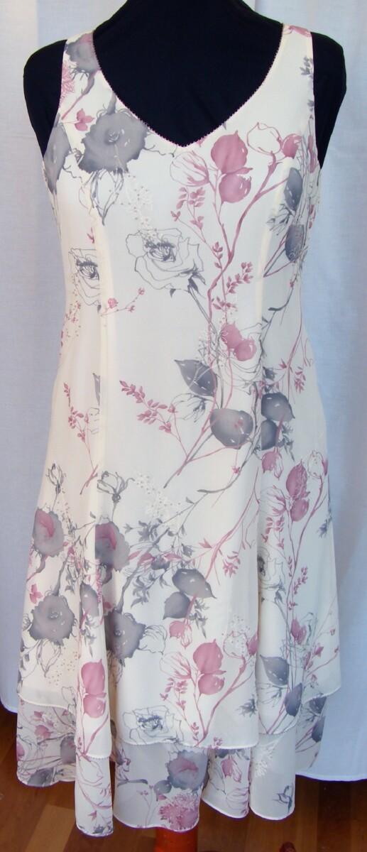 Jacques Vert KIR RANGE CREAM CHIFFON DRESS DELICATE ROSE PINK & GREY PRINT & MATCHING SHEER CHIFFON JACKET