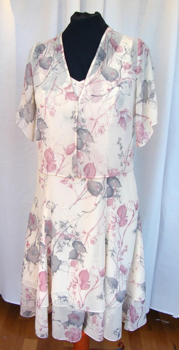 jacques vert KIR RANGE CREAM CHIFFON DRESS DELICATE ROSE PINK & GREY PRINT & MATCHING SHEER CHIFFON JACKET