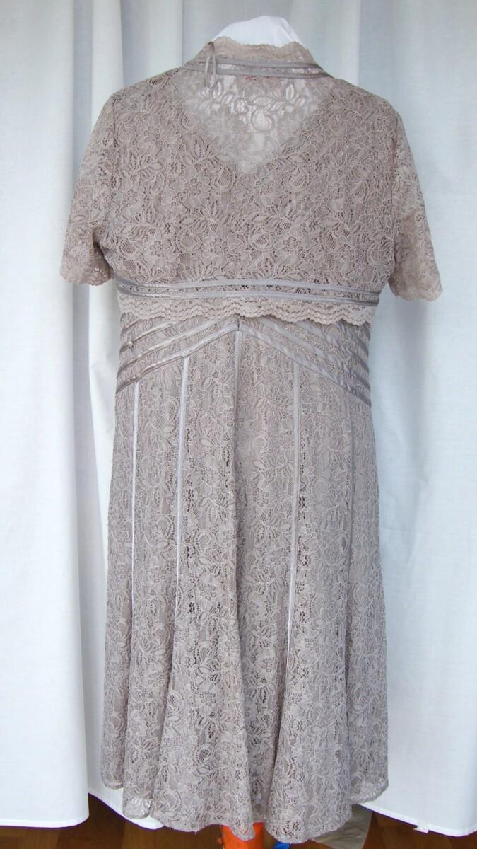 Jacques Vert LAVENDER & LACE RANGE TAUPE LACE & RIBBON DRESS & MATCHING TAUPE LACE SHRUG