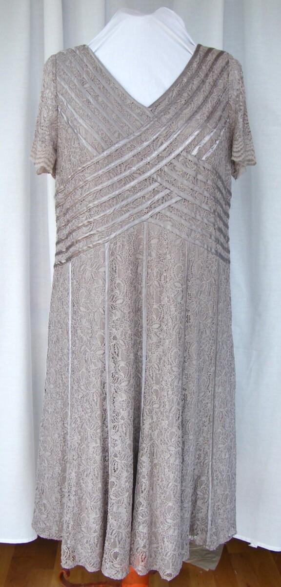Jacques Vert LAVENDER & LACE RANGE TAUPE LACE & RIBBON DRESS & MATCHING TAUPE LACE SHRUG