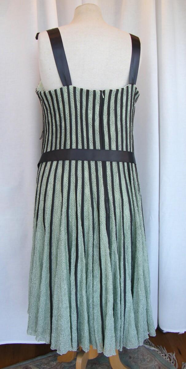 Jacques Vert LEAF & ACORN RANGE LEAF GREEN STRETCH LACE DRESS ACORN GREEN DOTS & VERTICAL SILK RIBBON BANDS & LEAF GREEN WOVEN BOLERO